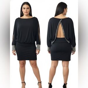 Moda International Black Embellished Sleeve Open Back Mini Dress Size S